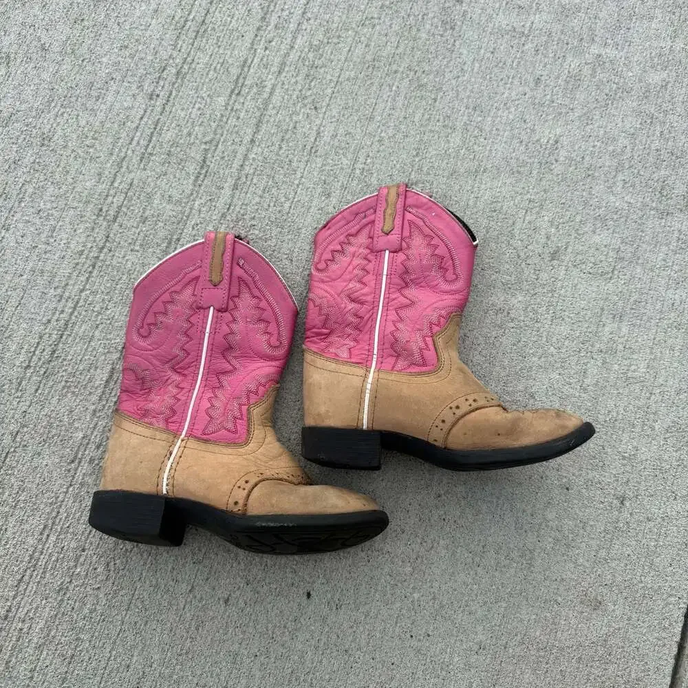Old West Girls Pink and Tan Leather Western Cowboy Boots Style 1938I toddler 7